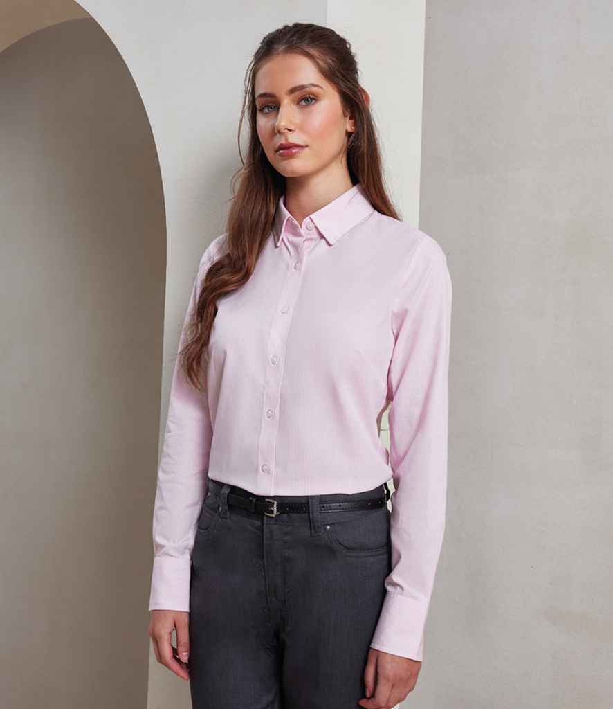 Premier - Ladies Long Sleeve Striped Oxford Shirt - Pierre Francis