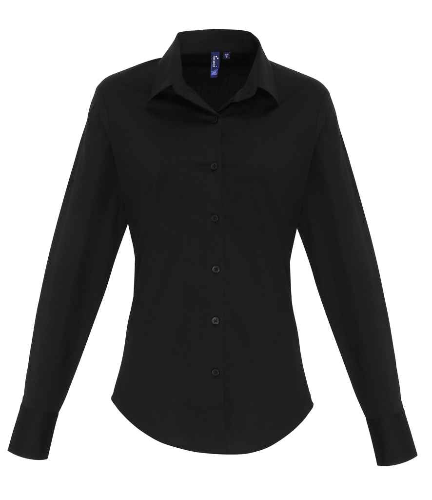 Premier - Ladies Long Sleeve Stretch Fit Poplin Shirt - PR344 BLK XS