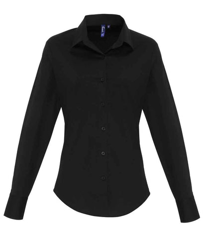 Premier - Ladies Long Sleeve Stretch Fit Poplin Shirt - PR344 BLK XS