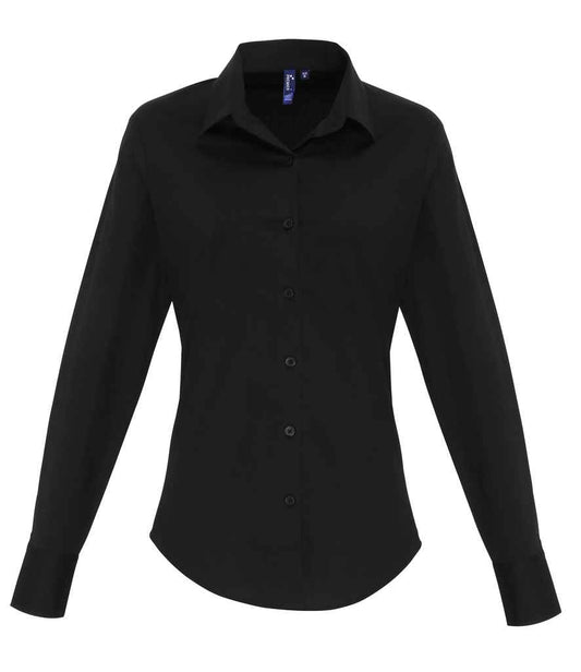Premier - Ladies Long Sleeve Stretch Fit Poplin Shirt - PR344 BLK XS