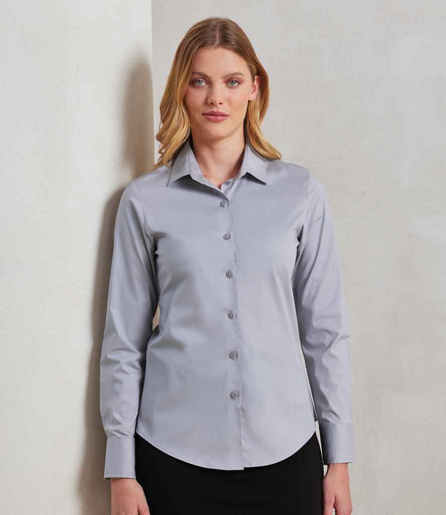 Premier - Ladies Long Sleeve Stretch Fit Poplin Shirt - PR344 SIL XS