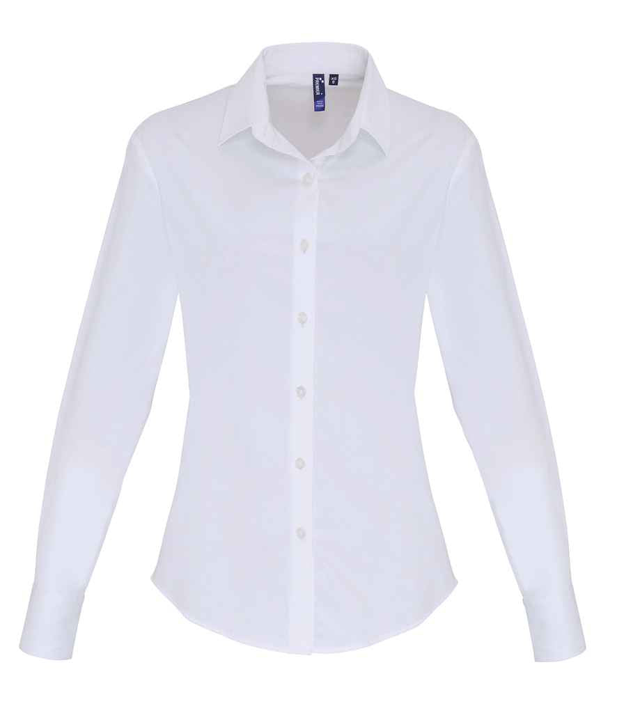 Premier - Ladies Long Sleeve Stretch Fit Poplin Shirt - PR344 WHI XS