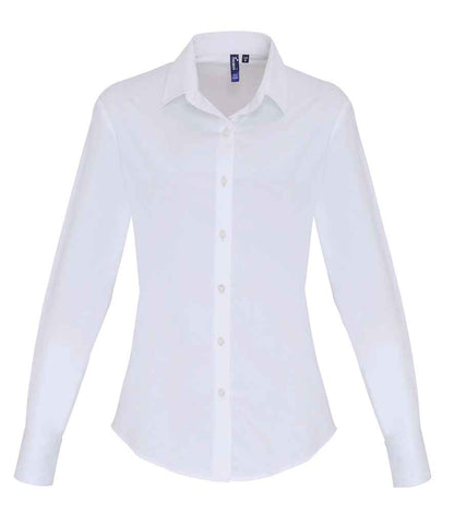 Premier - Ladies Long Sleeve Stretch Fit Poplin Shirt - PR344 WHI XS