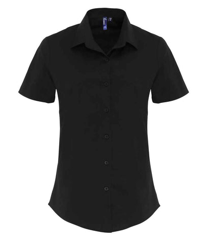 Premier - Ladies Short Sleeve Stretch Fit Poplin Shirt - PR346 BLK XS