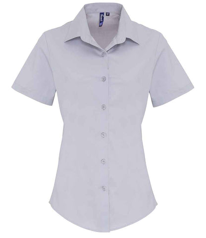 Premier - Ladies Short Sleeve Stretch Fit Poplin Shirt - PR346 SIL XS