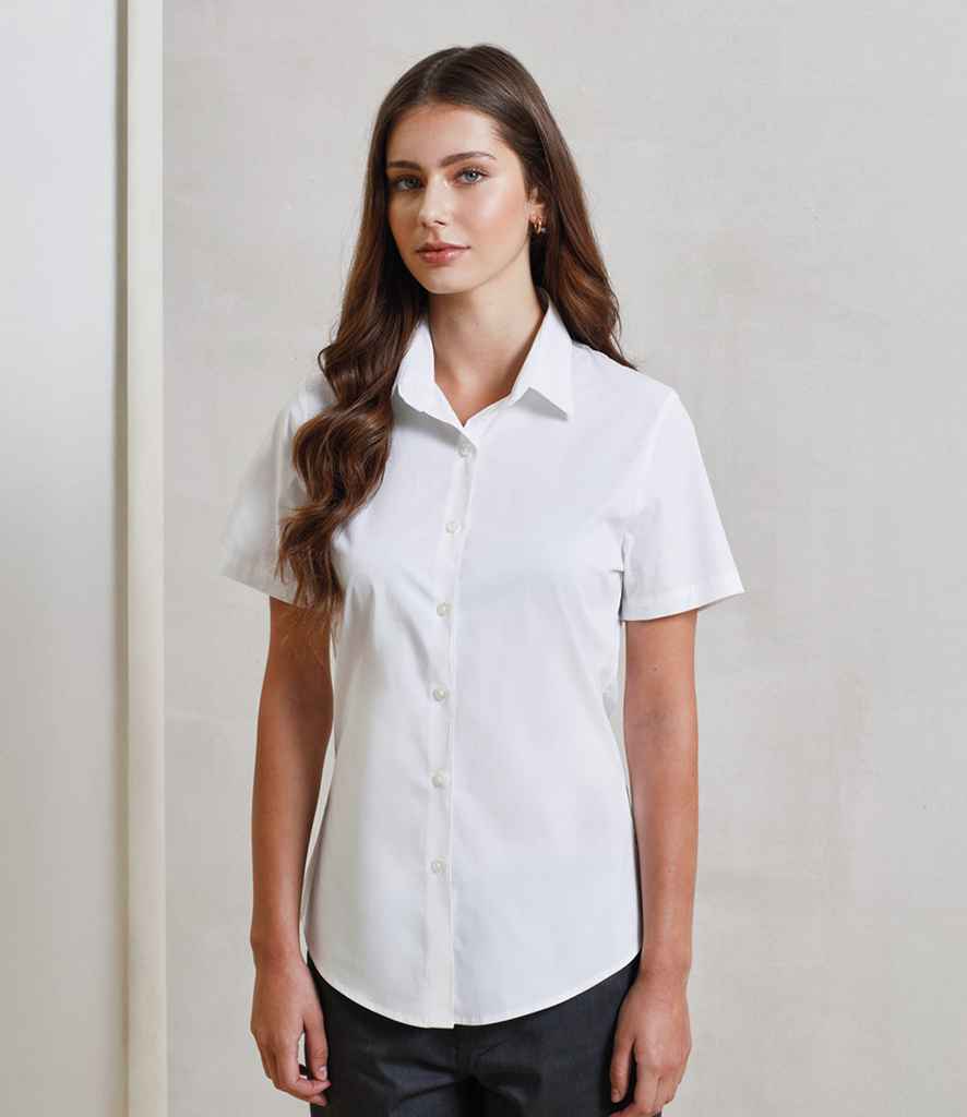 Premier - Ladies Short Sleeve Stretch Fit Poplin Shirt - PR346 WHI XS