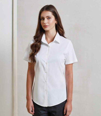 Premier - Ladies Short Sleeve Stretch Fit Poplin Shirt - PR346 WHI XS