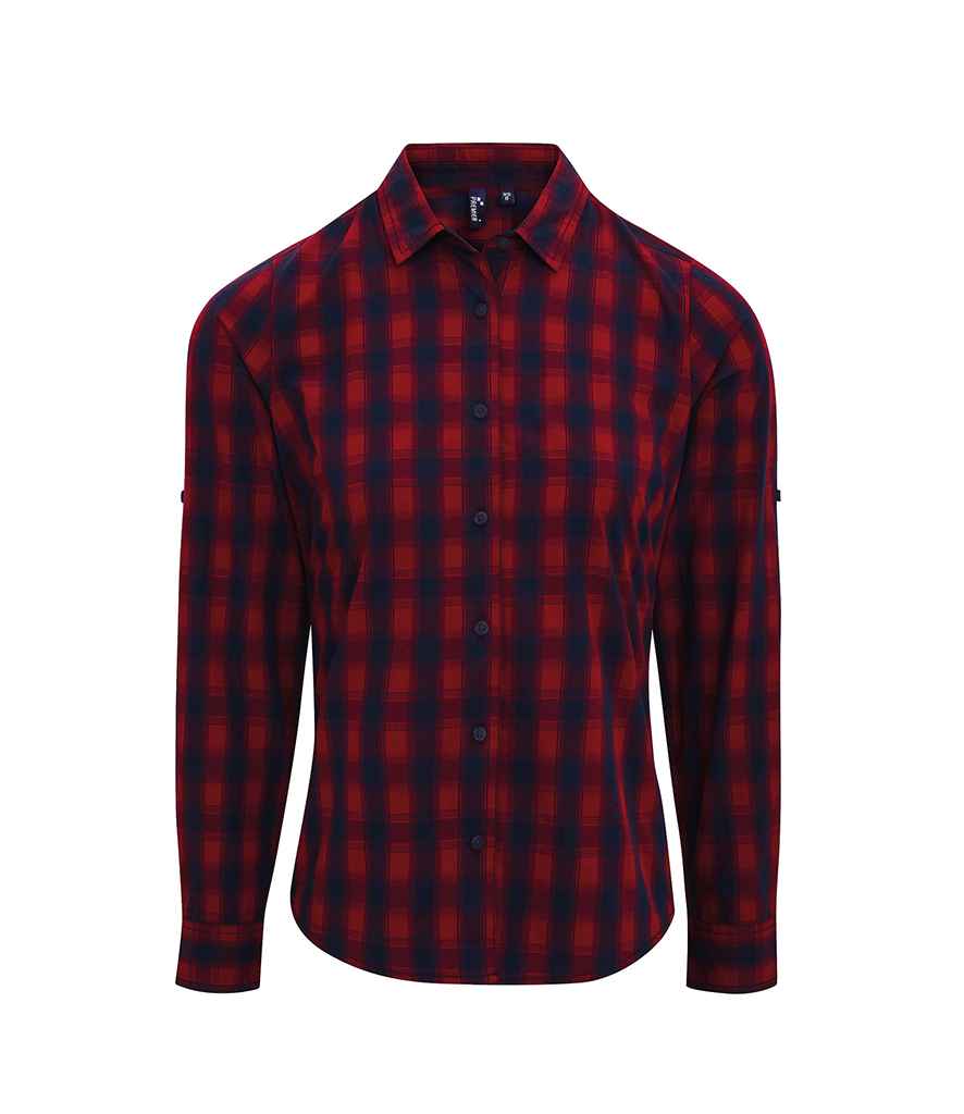 Premier - Ladies Mulligan Check Long Sleeve Shirt - PR350 RD/NV XS