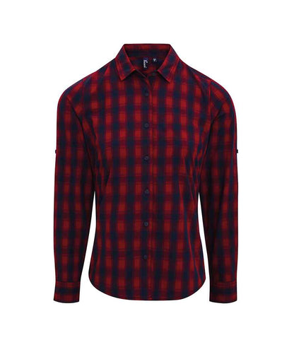 Premier - Ladies Mulligan Check Long Sleeve Shirt - PR350 RD/NV XS