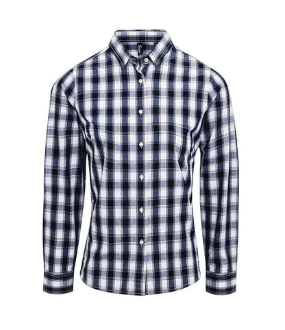 Premier - Ladies Mulligan Check Long Sleeve Shirt - PR350 WH/NV XS