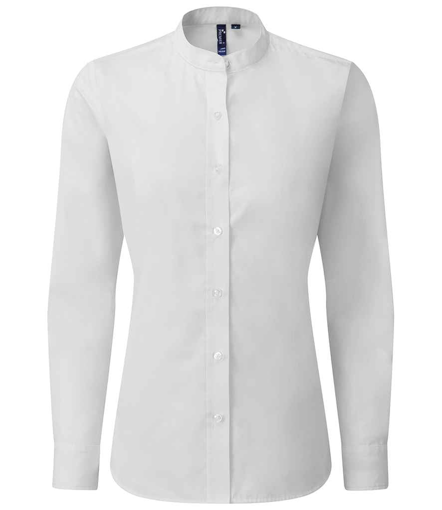 Premier - Ladies Banded Collar Grandad Shirt - PR358 WHI XS