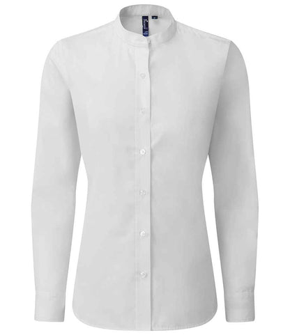 Premier - Ladies Banded Collar Grandad Shirt - PR358 WHI XS