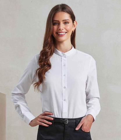 Premier - Ladies Banded Collar Grandad Shirt - PR358 WHI XS