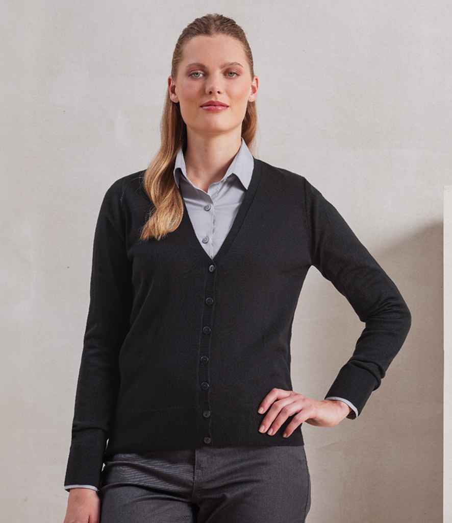 Premier - Ladies Essential Acrylic V Neck Cardigan - PR402 BLK 8