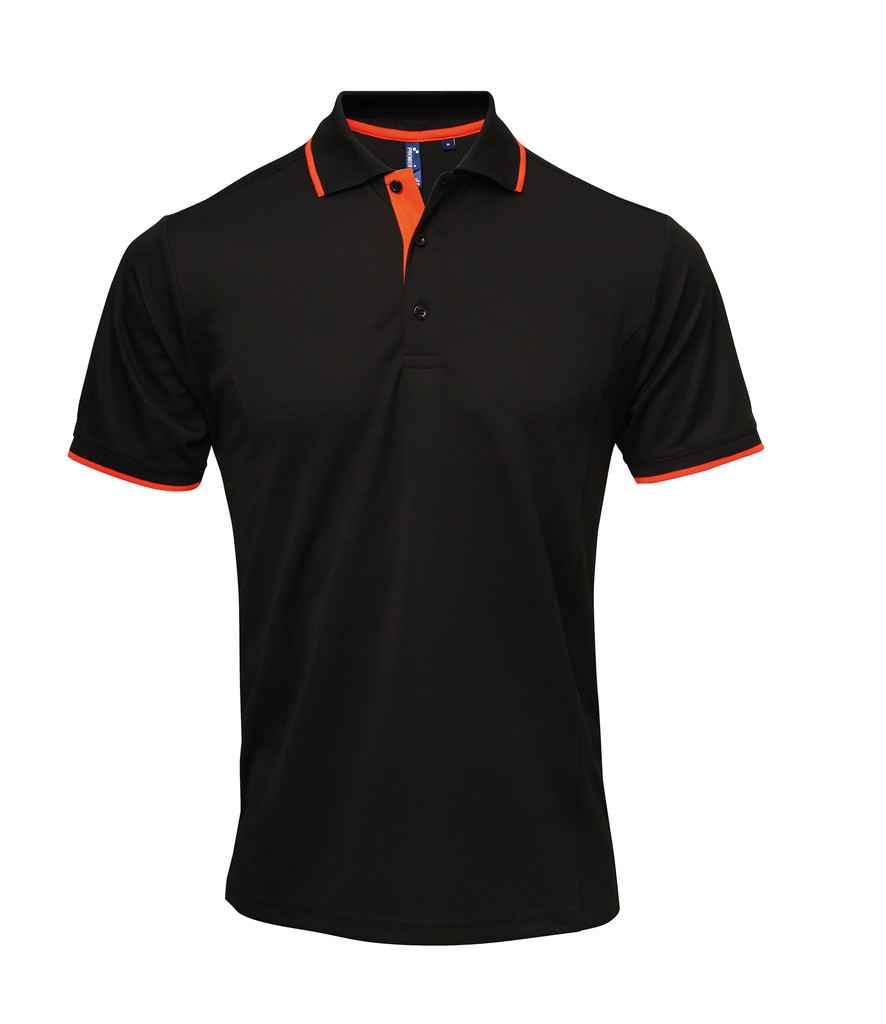 Premier - Contrast Coolchecker® Piqué Polo Shirt - PR618 BK/OR S