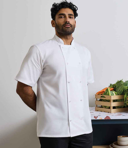 Premier - Short Sleeve Stud Front Chef's Jacket - PR664 WHI XS