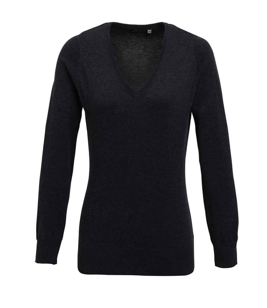 Premier - Ladies Knitted Cotton Acrylic V Neck Sweater - PR696 CHA 8
