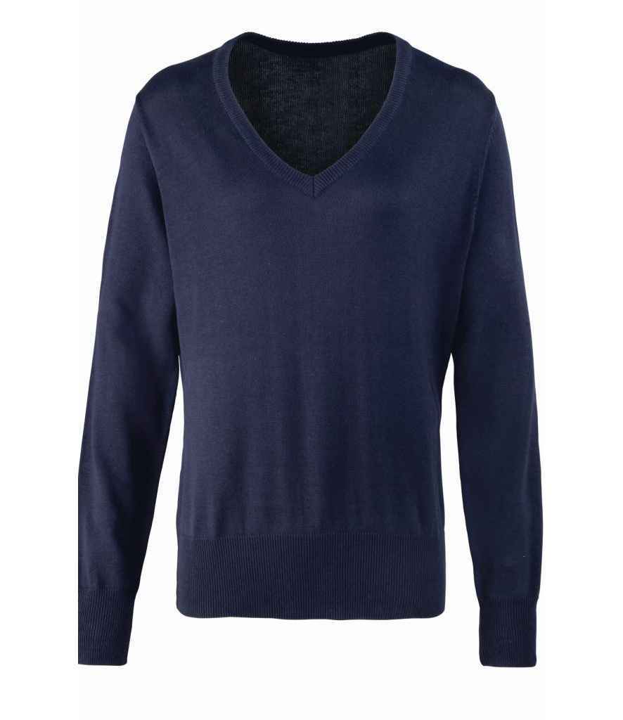 Premier - Ladies Knitted Cotton Acrylic V Neck Sweater - PR696 NAV 8