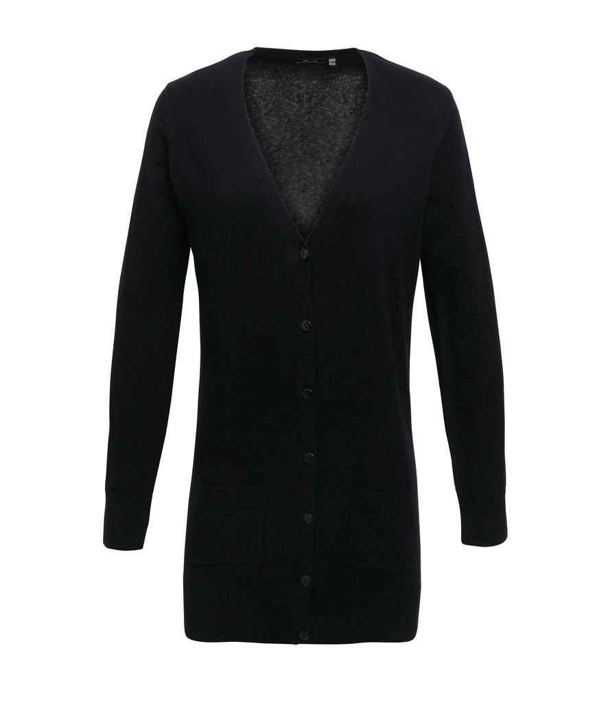 Premier - Ladies Longline V Neck Cardigan - PR698 BLK 8