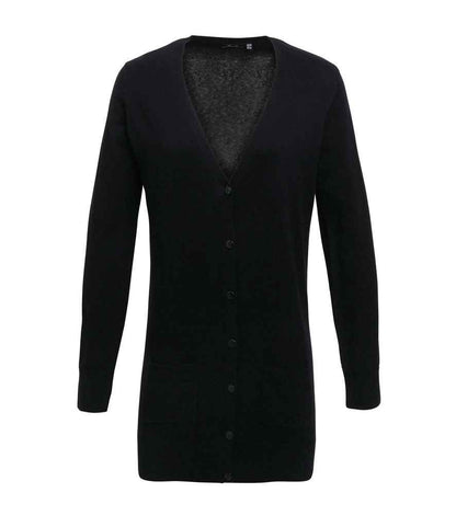 Premier - Ladies Longline V Neck Cardigan - PR698 BLK 8