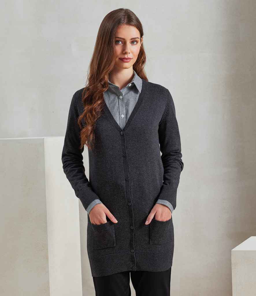 Premier - Ladies Longline V Neck Cardigan - PR698 CHA 8