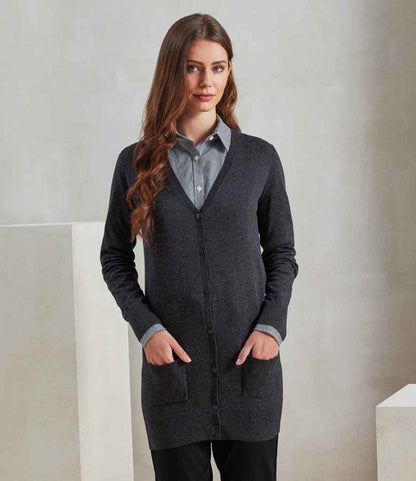 Premier - Ladies Longline V Neck Cardigan - PR698 CHA 8