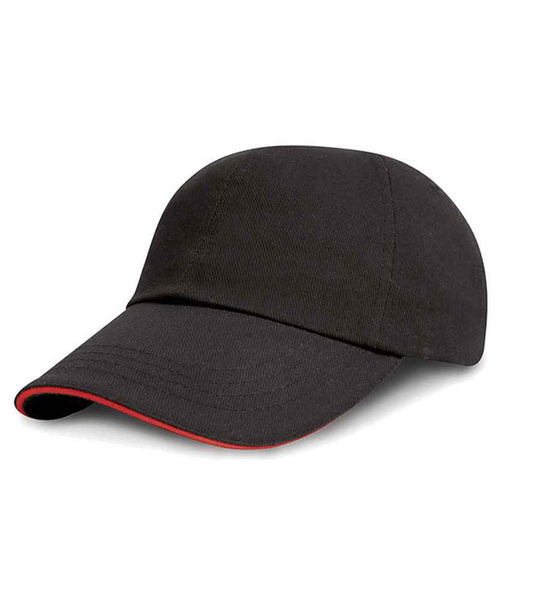 Result - Kids Low Profile Heavy Brushed Cotton Cap with Sandwich Peak - RC024PB BK/RD ONE