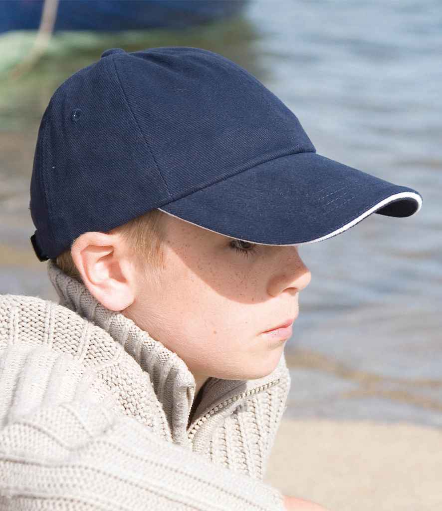 Result - Kids Low Profile Heavy Brushed Cotton Cap with Sandwich Peak - RC024PB NV/WH ONE