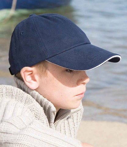 Result - Kids Low Profile Heavy Brushed Cotton Cap with Sandwich Peak - RC024PB NV/WH ONE