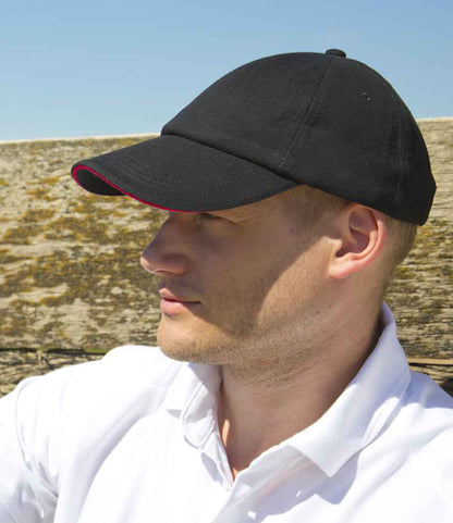 Result - Low Profile Heavy Brushed Cotton Cap with Sandwich Peak - RC024P BK/RD ONE