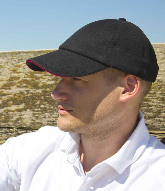 Result - Low Profile Heavy Brushed Cotton Cap with Sandwich Peak - RC024P BK/RD ONE