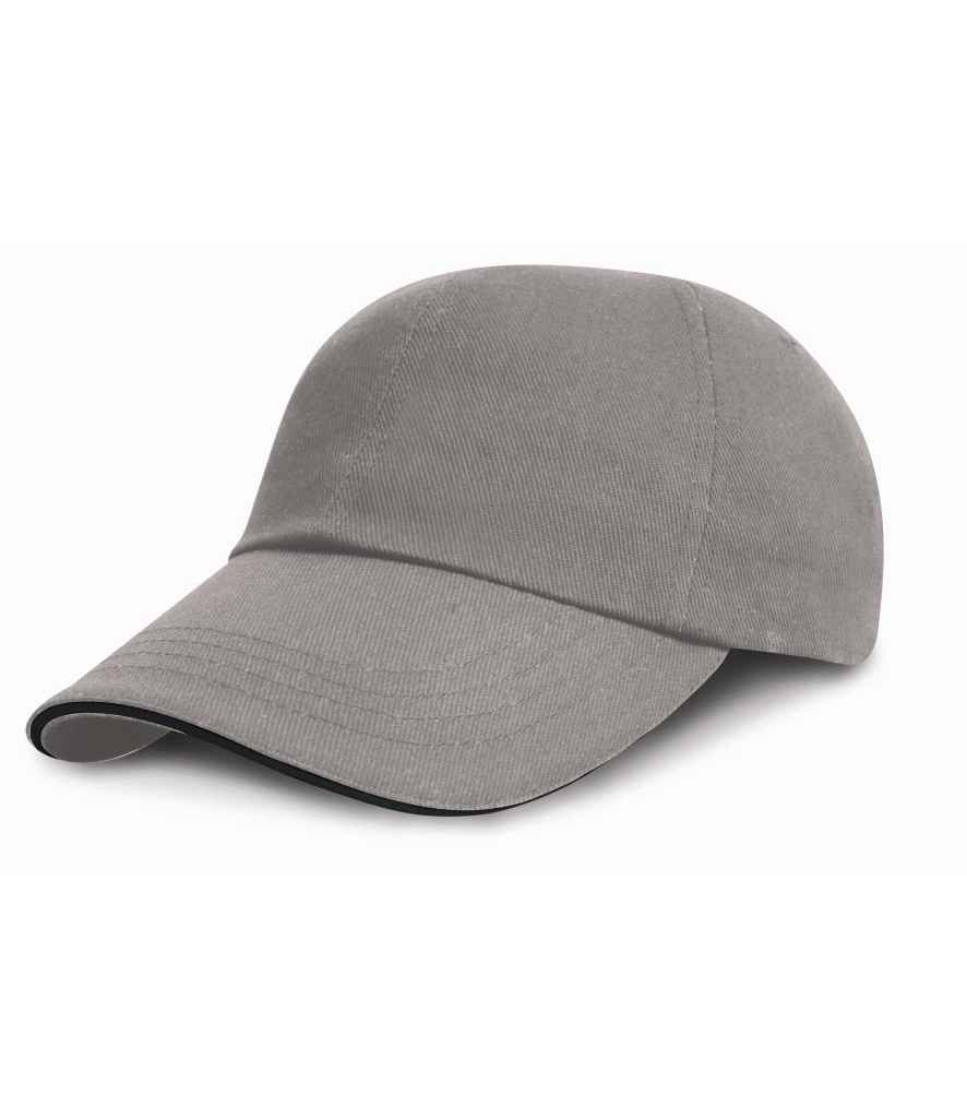 Result - Low Profile Heavy Brushed Cotton Cap with Sandwich Peak - RC024P GY/BK ONE