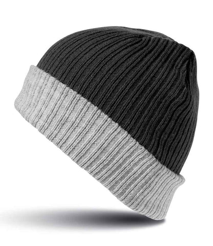 Result - Double Layer Knitted Hat - RC378 BK/GY ONE