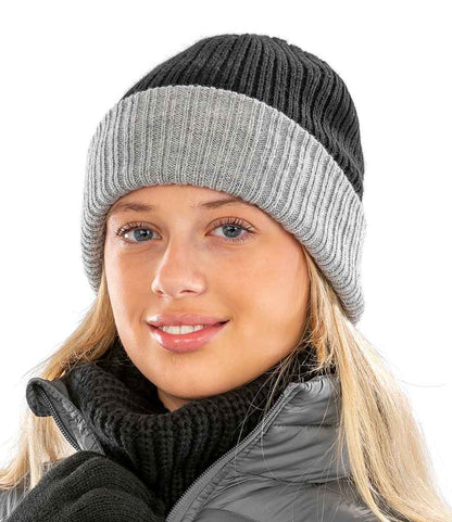 Result - Double Layer Knitted Hat - RC378 BK/GY ONE