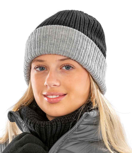 Result - Double Layer Knitted Hat - RC378 BK/GY ONE