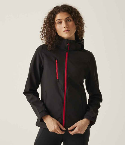 Regatta - Ladies Venturer Three Layer Hooded Soft Shell Jacket - RG636 BK/CS 10