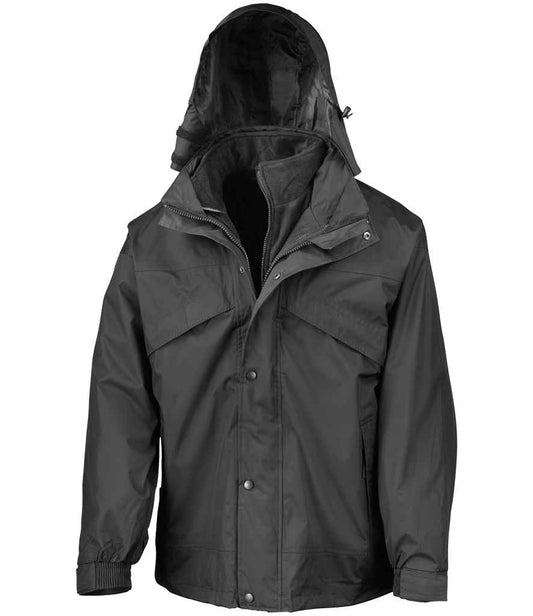 Result - 3-in-1 Waterproof Zip and Clip Fleece Lined Jacket - RS68 BK/BK XS