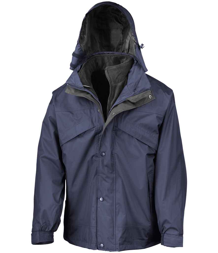 Result - 3-in-1 Waterproof Zip and Clip Fleece Lined Jacket - RS68 NV/BK XS