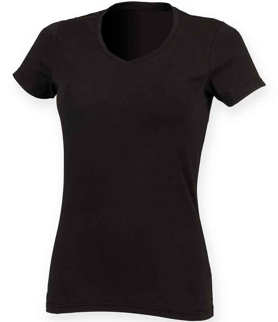 SF Clothing - Ladies Feel Good Stretch V Neck T-Shirt - SK122 BLK XS