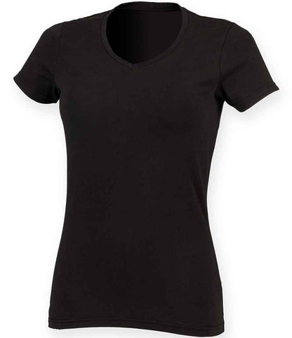 SF Clothing - Ladies Feel Good Stretch V Neck T-Shirt - SK122 BLK XS