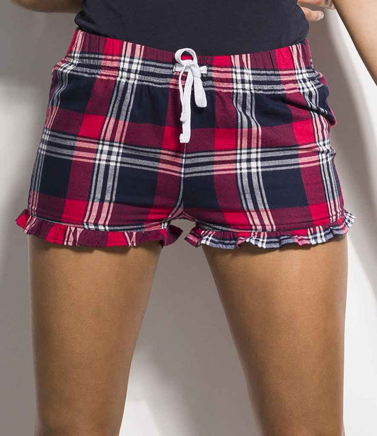 SF Clothing Ladies Tartan Frill Lounge Shorts - SK82 RD/NV XXS
