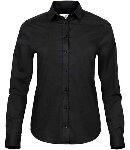 Tee Jays - Ladies Stretch Luxury Long Sleeve Poplin Shirt - T4025 BLK XS