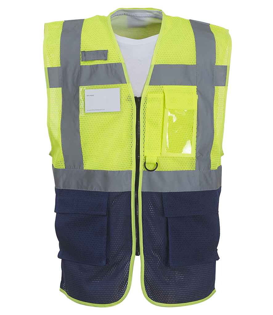 Yoko - Hi-Vis Top Cool Open Mesh Executive Waistcoat - YK107 YL/NV S