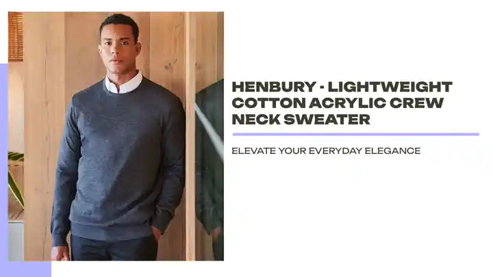 Henbury - Lightweight Cotton Acrylic Crew Neck Sweater by@Outfy