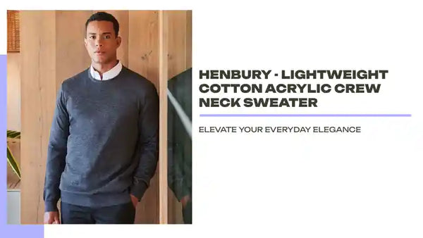 Henbury - Lightweight Cotton Acrylic Crew Neck Sweater by@Outfy