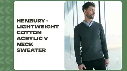 Henbury - Lightweight Cotton Acrylic V Neck Sweater by@Outfy