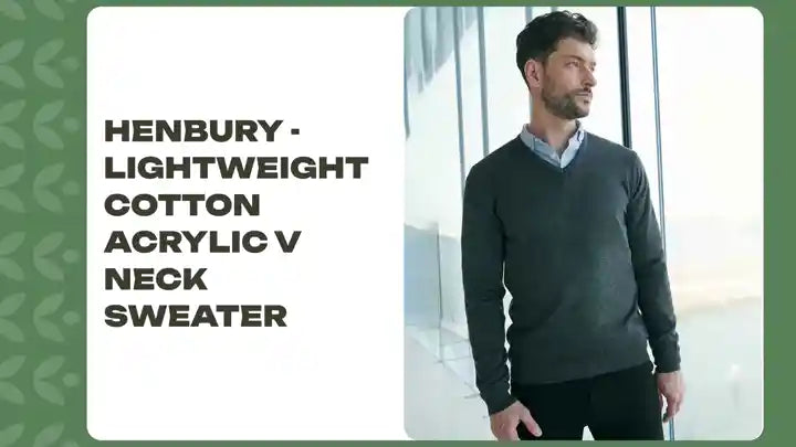 Henbury - Lightweight Cotton Acrylic V Neck Sweater by@Outfy