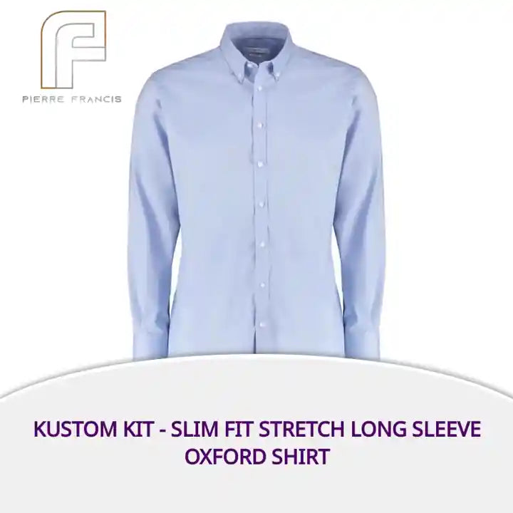 Kustom Kit - Slim Fit Stretch Long Sleeve Oxford Shirt by@Outfy