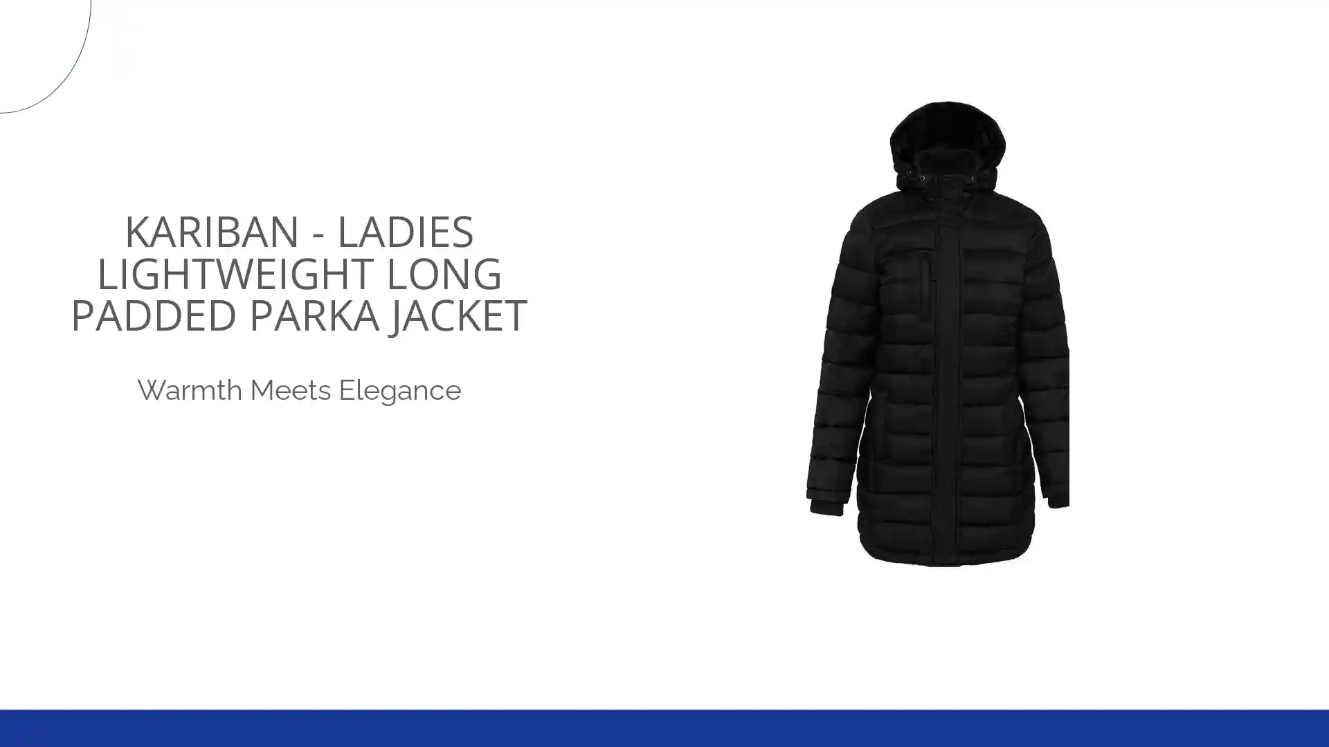 Kariban - Ladies Lightweight Long Padded Parka Jacket - KB6129 BLK XS