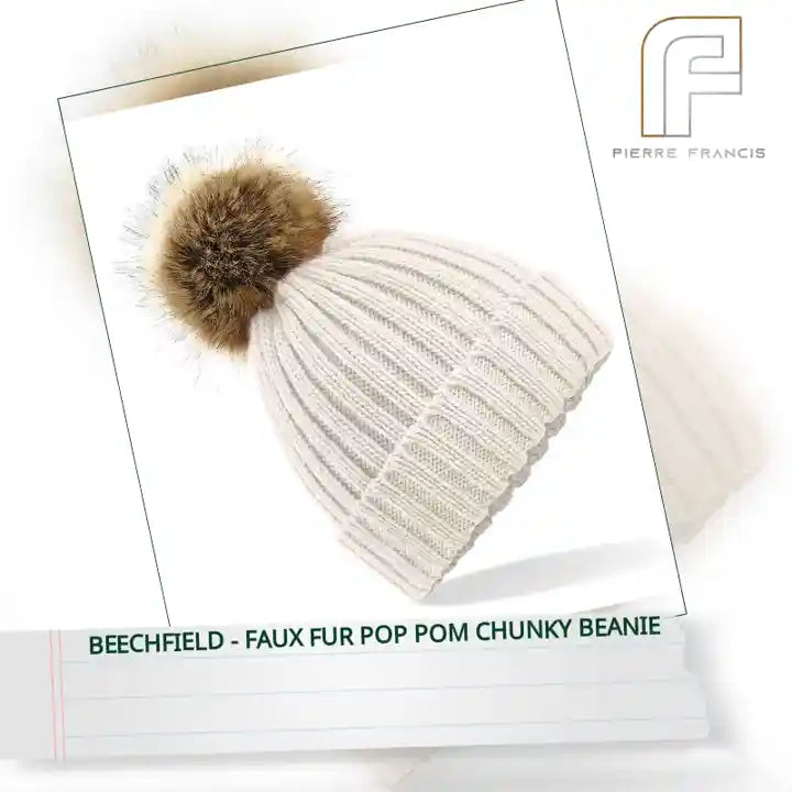 Beechfield - Faux Fur Pop Pom Chunky Beanie by@Outfy